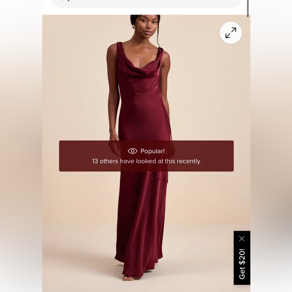 Lulu’s Burgundy Satin Cowl Neck Dress